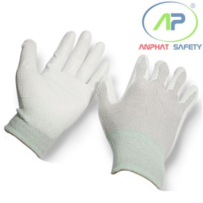 Găng tay phủ PU lòng màu xám Size M (Viền xanh)